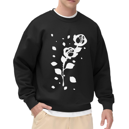 Dissolving Rose Stencil Floral Crewneck Sweatshirt | Minimalist Falling Petals Monochrome Pullover, Streetwear Top