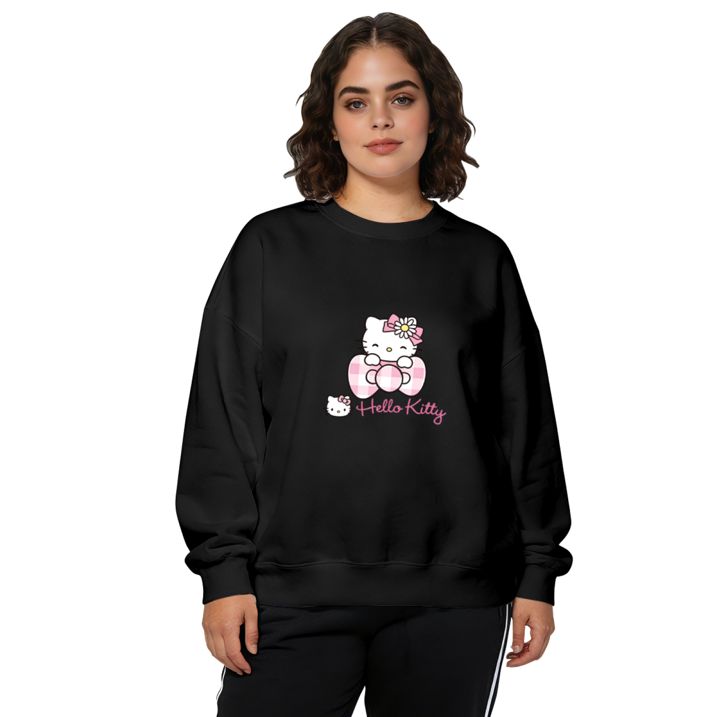Gingham Bow Daisy Hello Kitty Cute Crewneck Sweatshirt