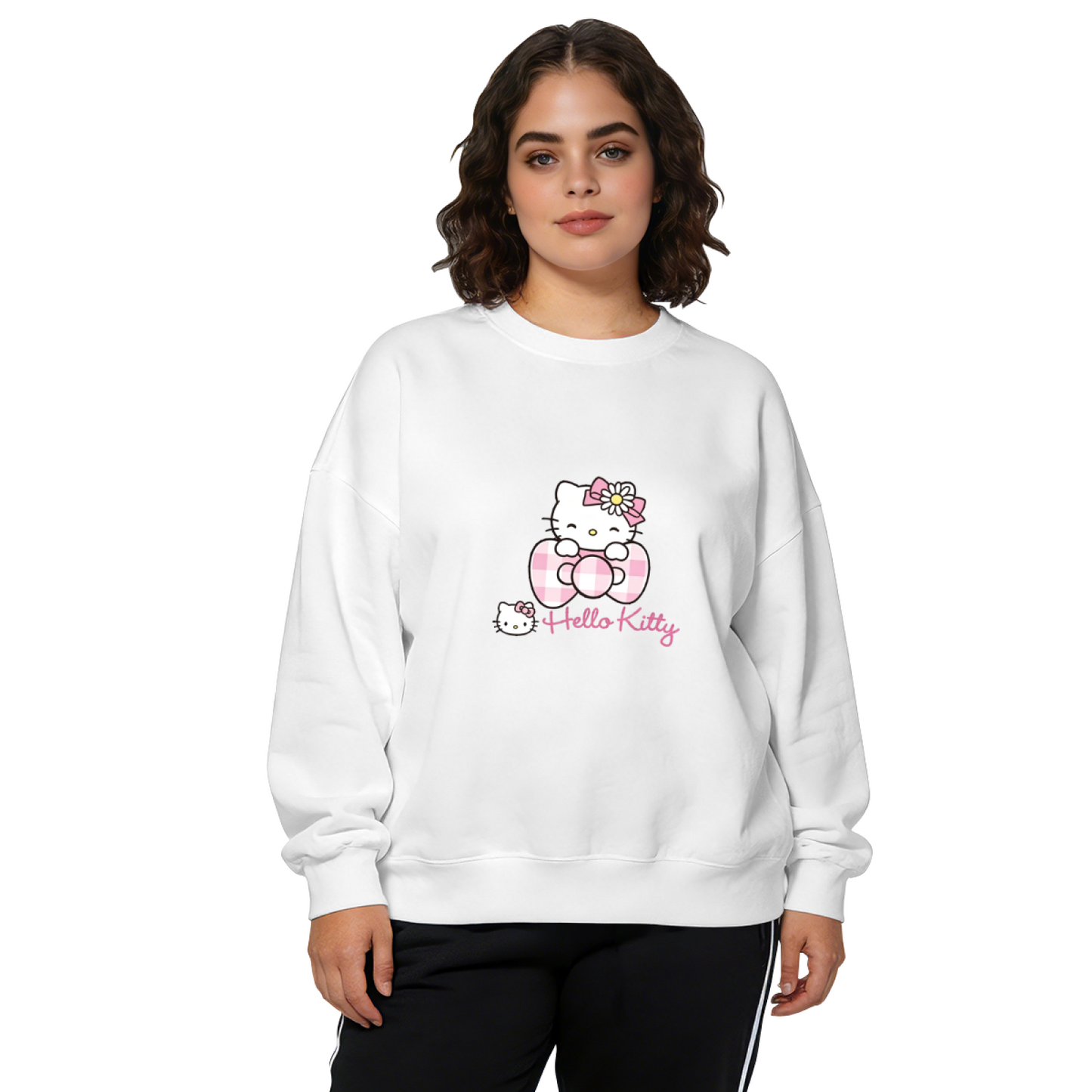 Gingham Bow Daisy Hello Kitty Cute Crewneck Sweatshirt
