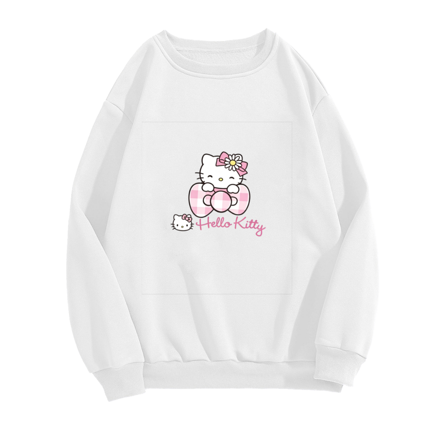 Gingham Bow Daisy Hello Kitty Cute Crewneck Sweatshirt