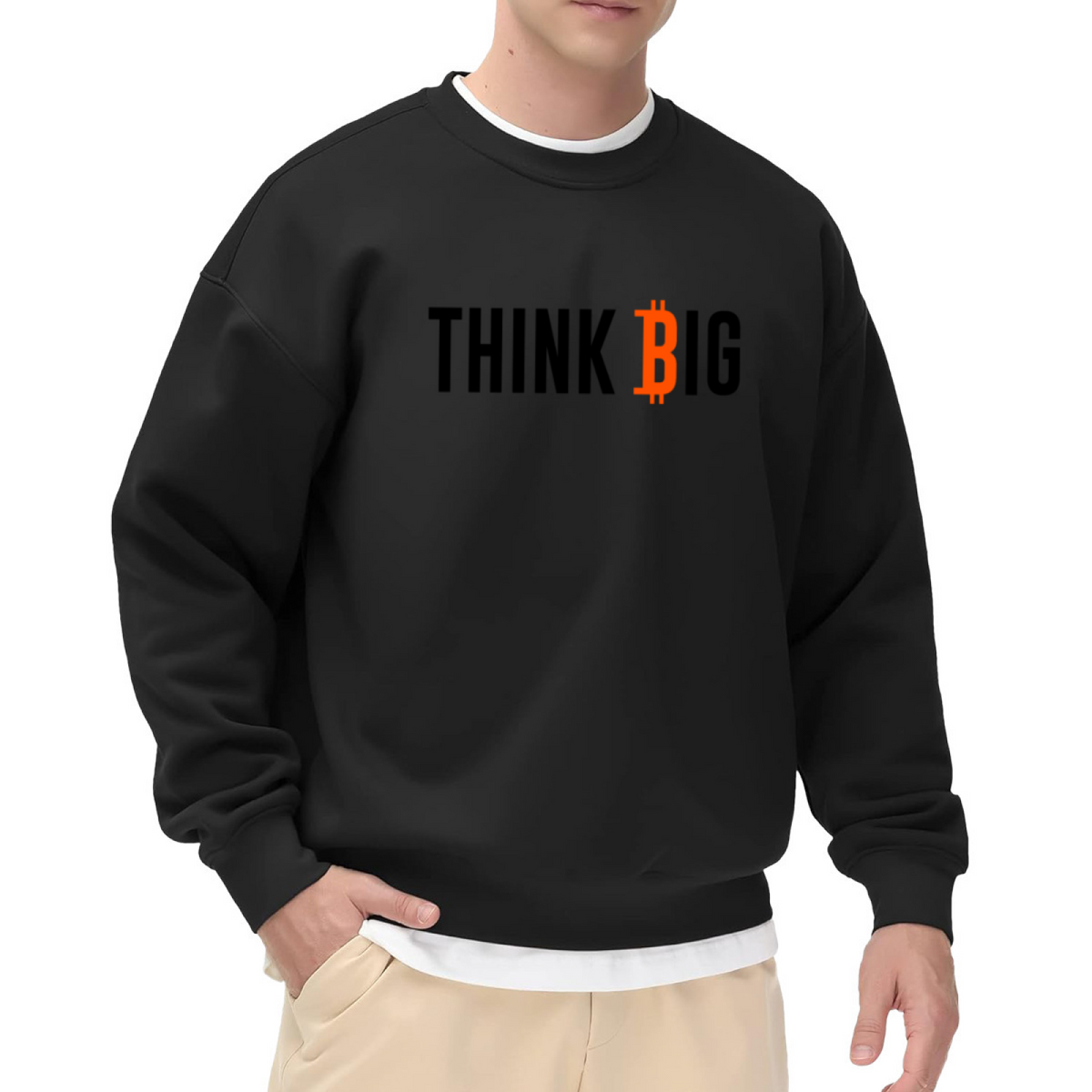 Think Big Bitcoin Symbol Crypto Crewneck Sweatshirt | BTC Motivational Finance Pullover, Crypto Investor Gift