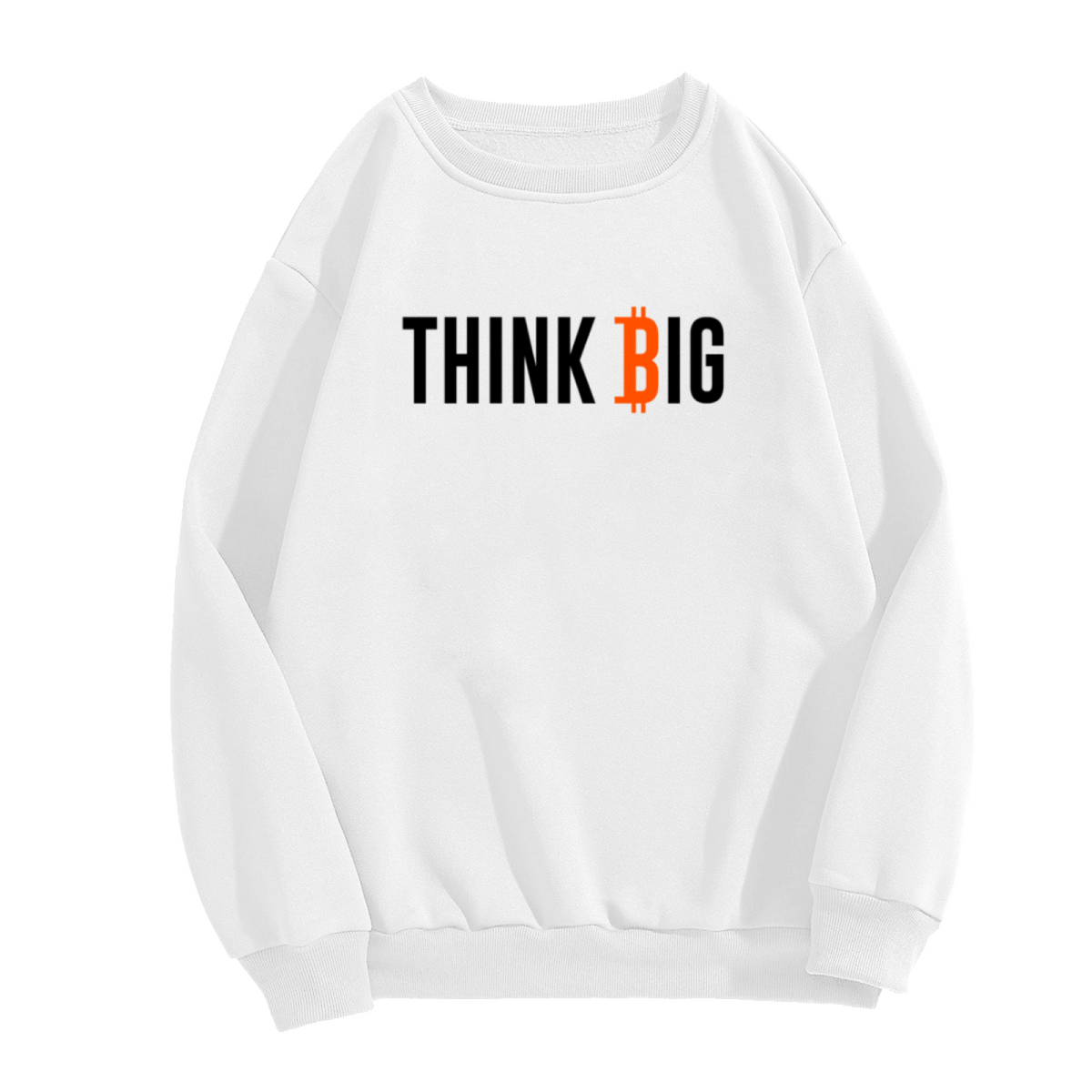 Think Big Bitcoin Symbol Crypto Crewneck Sweatshirt | BTC Motivational Finance Pullover, Crypto Investor Gift