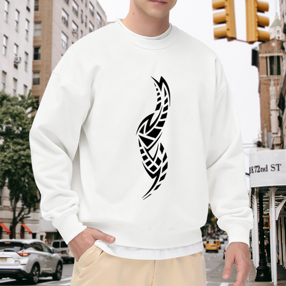Geometric Tribal Feather Crewneck Sweatshirt | Minimalist Abstract Plume Pullover, Modern Monochrome Graphic Streetwear Top, Boho Gift