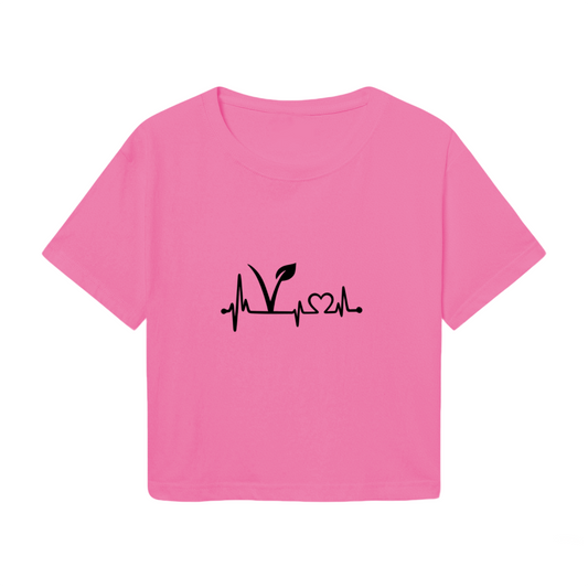 Plant Lover Heartbeat Eco Vegan Pink Graphic  Tee
