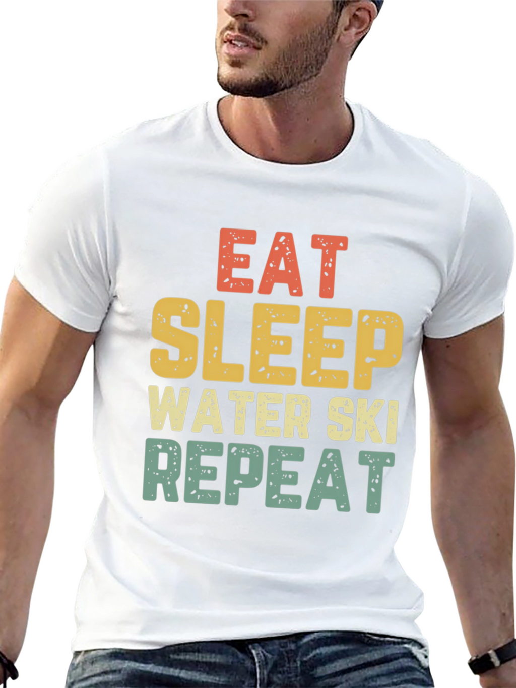 Eat Sleep Water Ski Repeat Black T-Shirt