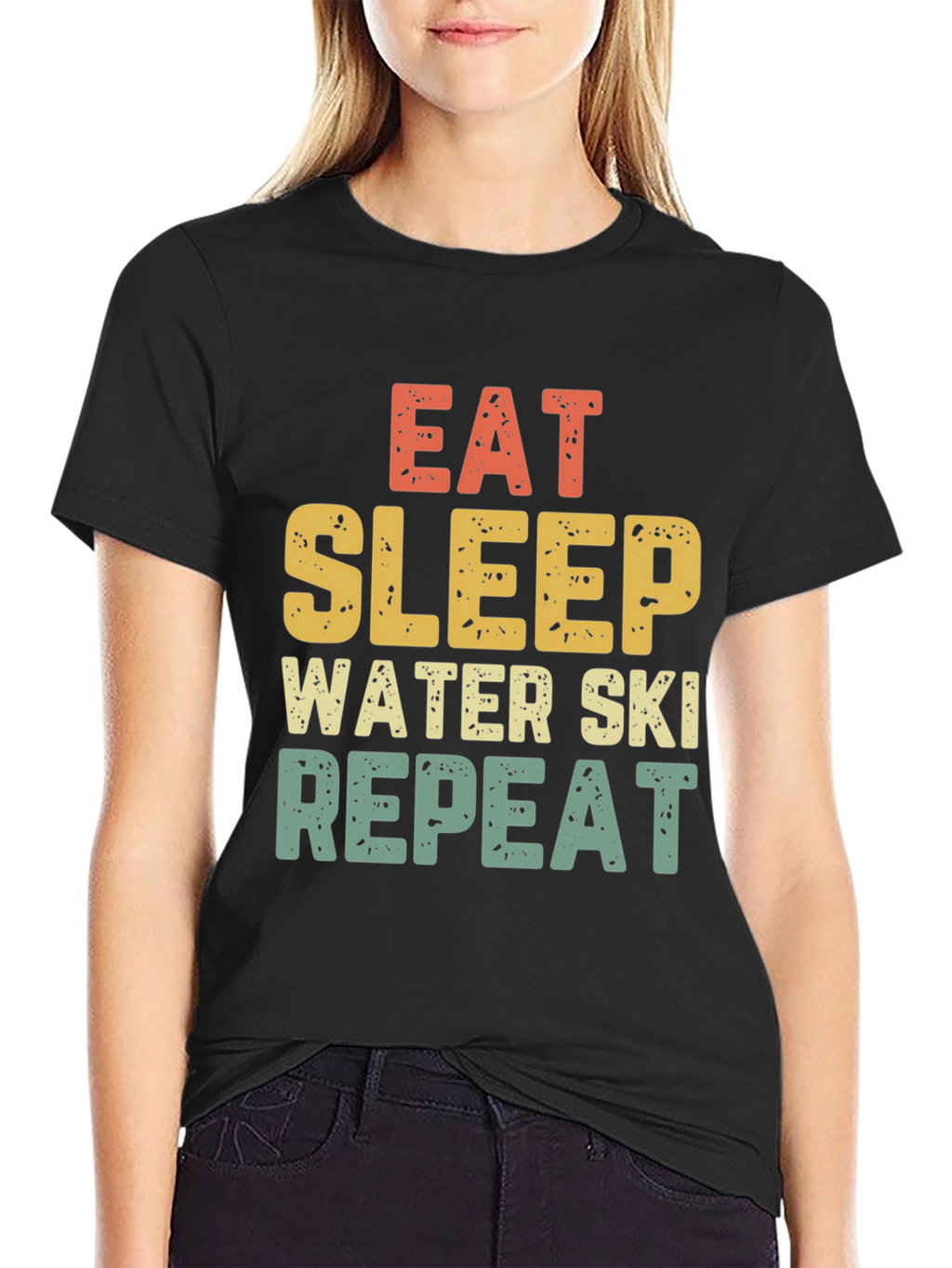 Eat Sleep Water Ski Repeat Black T-Shirt