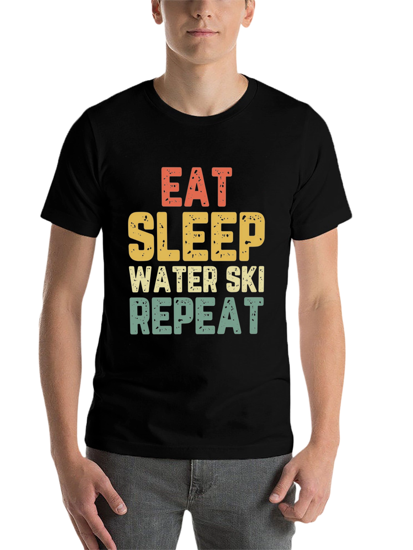 Eat Sleep Water Ski Repeat Black T-Shirt