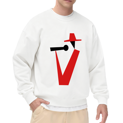 Stylized Figure Wide Brim Hat Crewneck Sweatshirt, Minimalist Profile Character Pullover, Abstract Art Gift