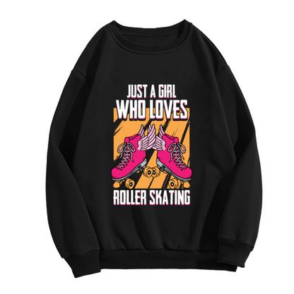 Just A Girl Who Loves Roller Skating Crewneck Sweatshirt - Retro Winged Roller Skate Graphic, 70s Skater Gift Pullover