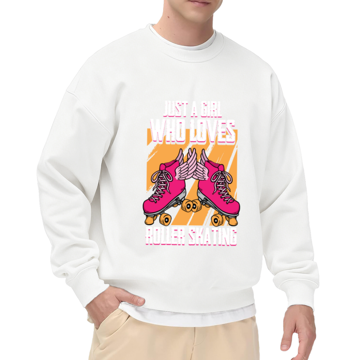 Just A Girl Who Loves Roller Skating Crewneck Sweatshirt - Retro Winged Roller Skate Graphic, 70s Skater Gift Pullover