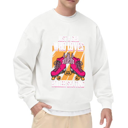 Just A Girl Who Loves Roller Skating Crewneck Sweatshirt - Retro Winged Roller Skate Graphic, 70s Skater Gift Pullover