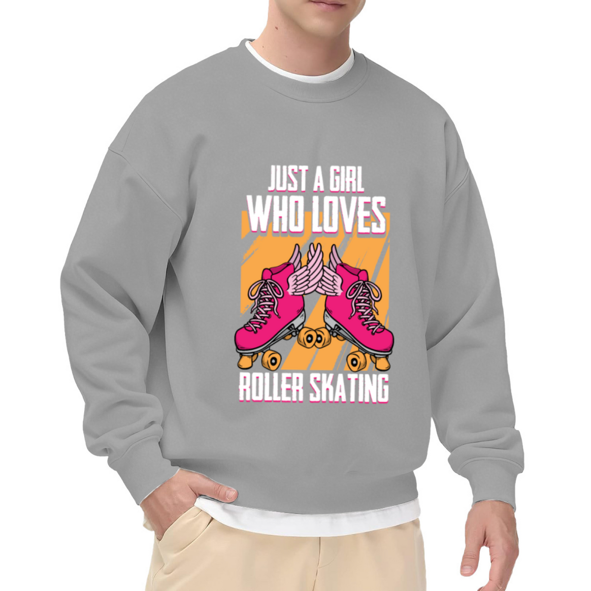 Just A Girl Who Loves Roller Skating Crewneck Sweatshirt - Retro Winged Roller Skate Graphic, 70s Skater Gift Pullover