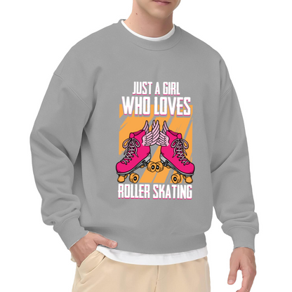 Just A Girl Who Loves Roller Skating Crewneck Sweatshirt - Retro Winged Roller Skate Graphic, 70s Skater Gift Pullover