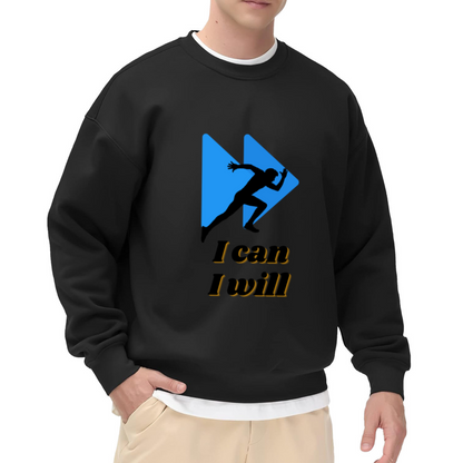 I Can I Will Runner Fast Forward Motivational Crewneck Sweatshirt | Running Silhouette Athletic Graphic Pullover, Fitness Gym Gift