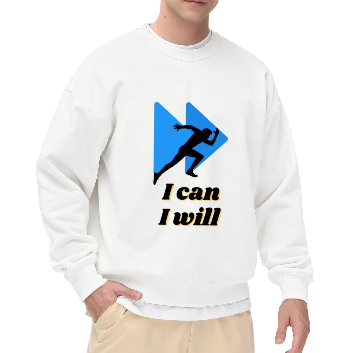 I Can I Will Runner Fast Forward Motivational Crewneck Sweatshirt | Running Silhouette Athletic Graphic Pullover, Fitness Gym Gift