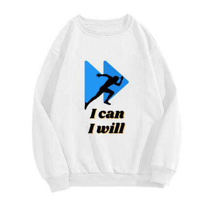I Can I Will Runner Fast Forward Motivational Crewneck Sweatshirt | Running Silhouette Athletic Graphic Pullover, Fitness Gym Gift