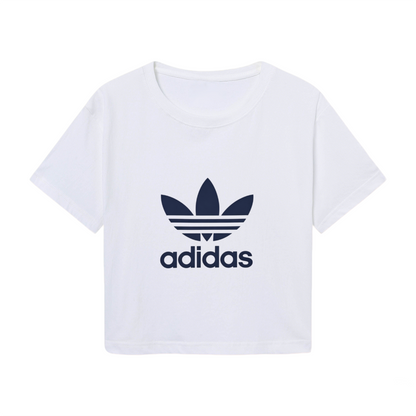 Classic Trefoil Logo Sporty White Crop Top