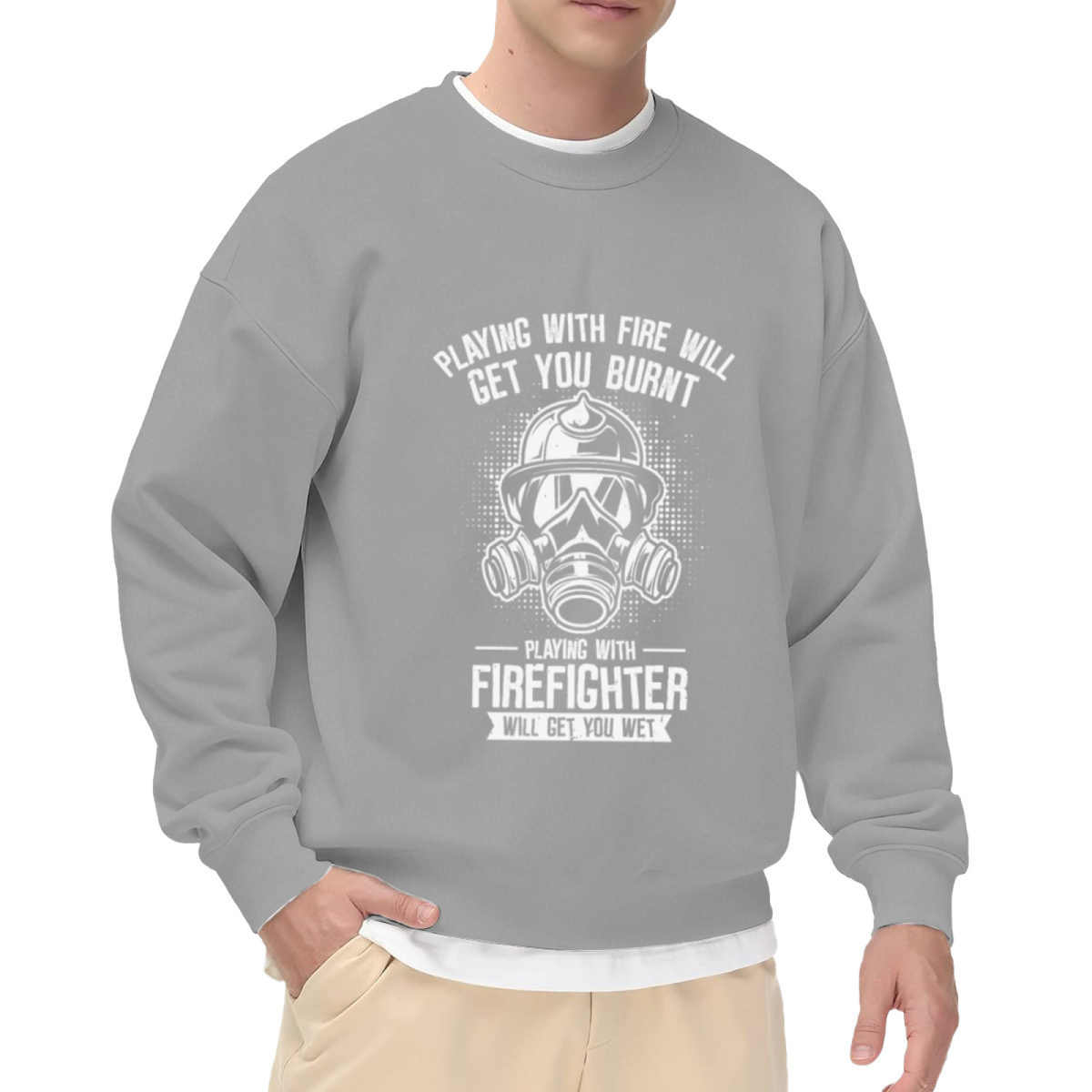 Playing With Firefighter Will Get You Wet Crewneck Sweatshirt, Funny Firefighter Helmet Pullover, Fireman Gift