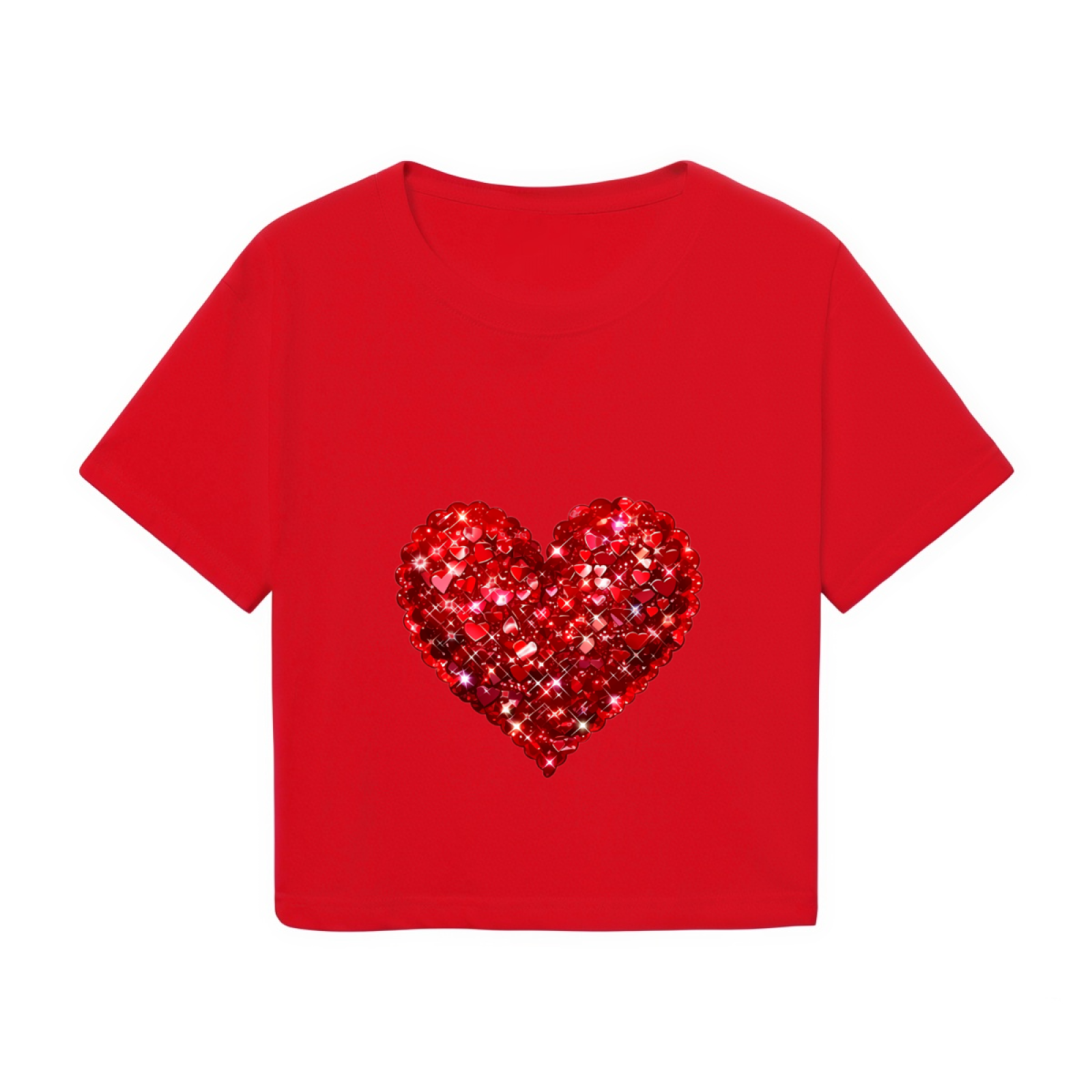 Sparkling Rhinestone Red Heart Red Crop Top ¨C Glam Valentine Party Short Top