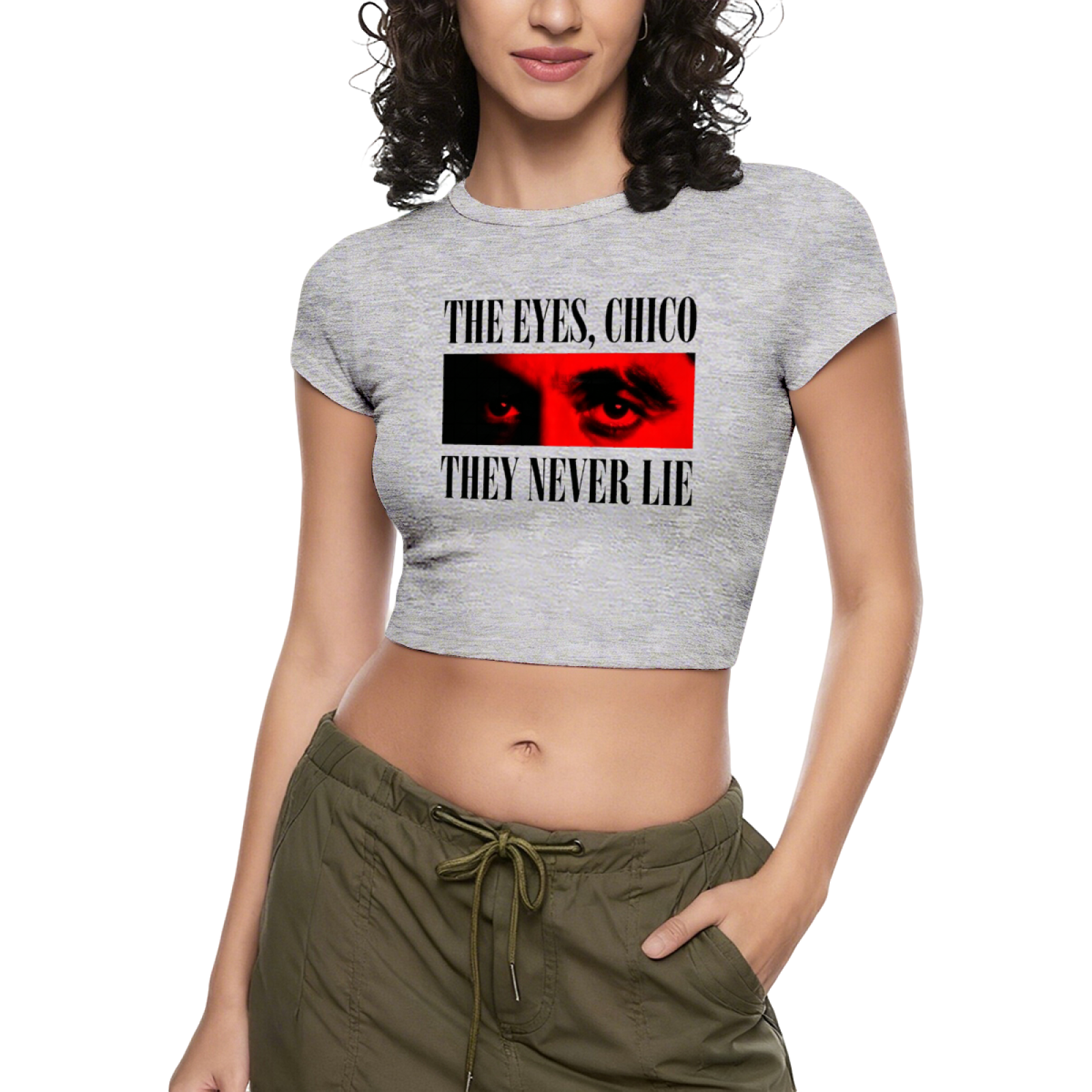 Scarface Classic Quote The Eyes Chico White Crop Tee ¨C Retro Movie Fan Top 12.