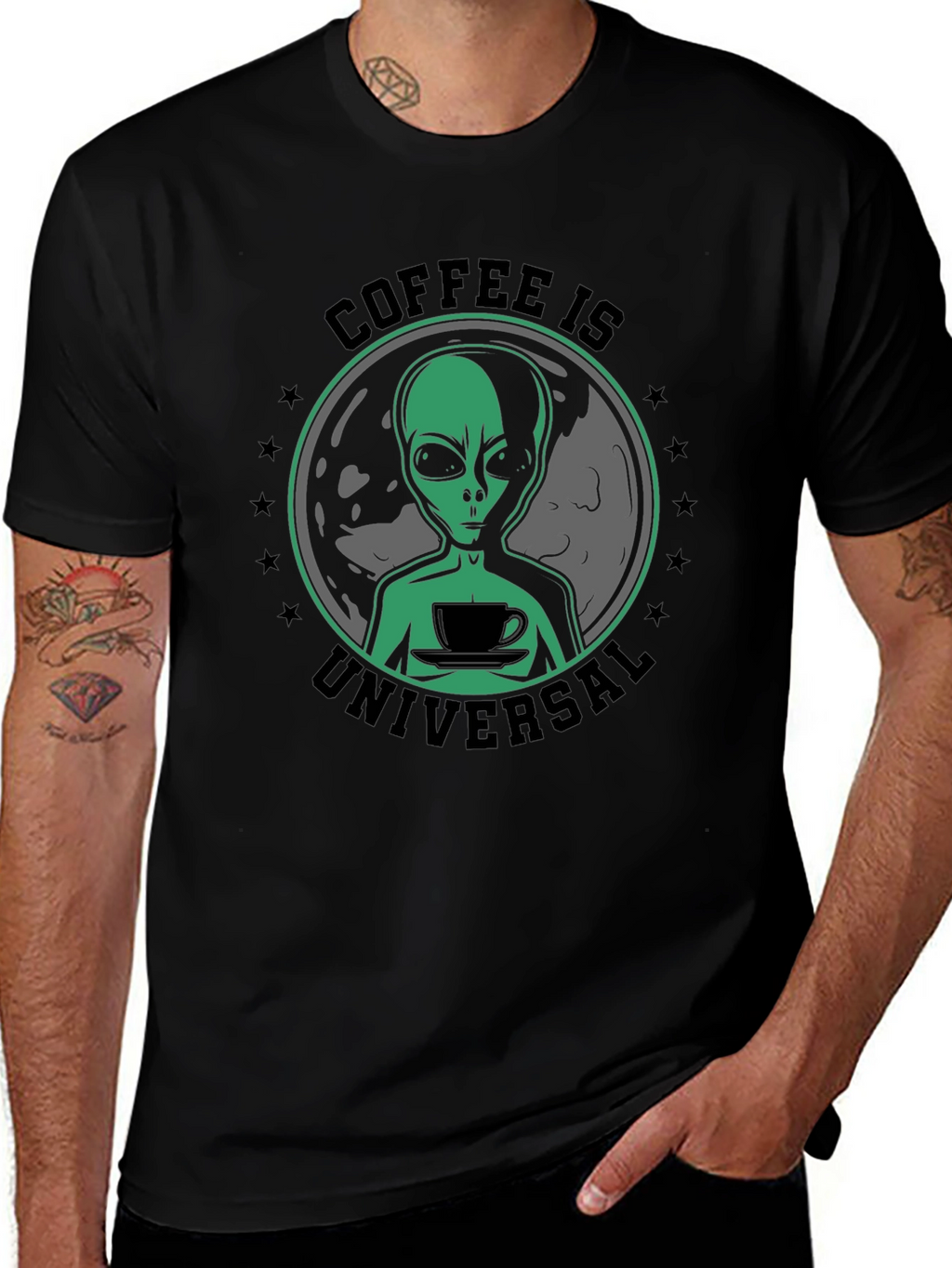 Coffee Is Universal Alien Graphic T-Shirt
