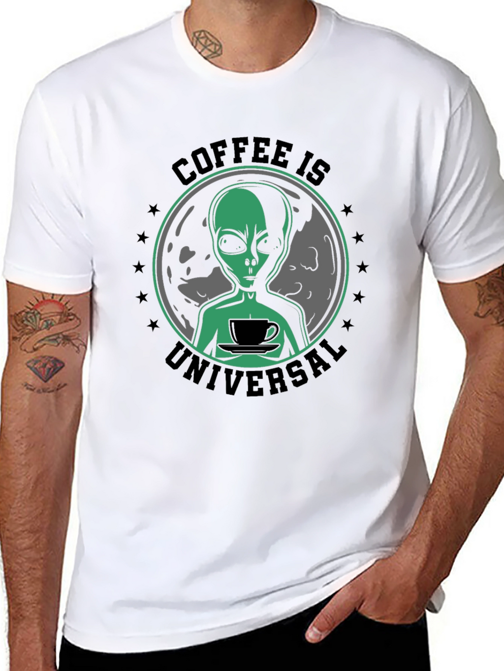 Coffee Is Universal Alien Graphic T-Shirt
