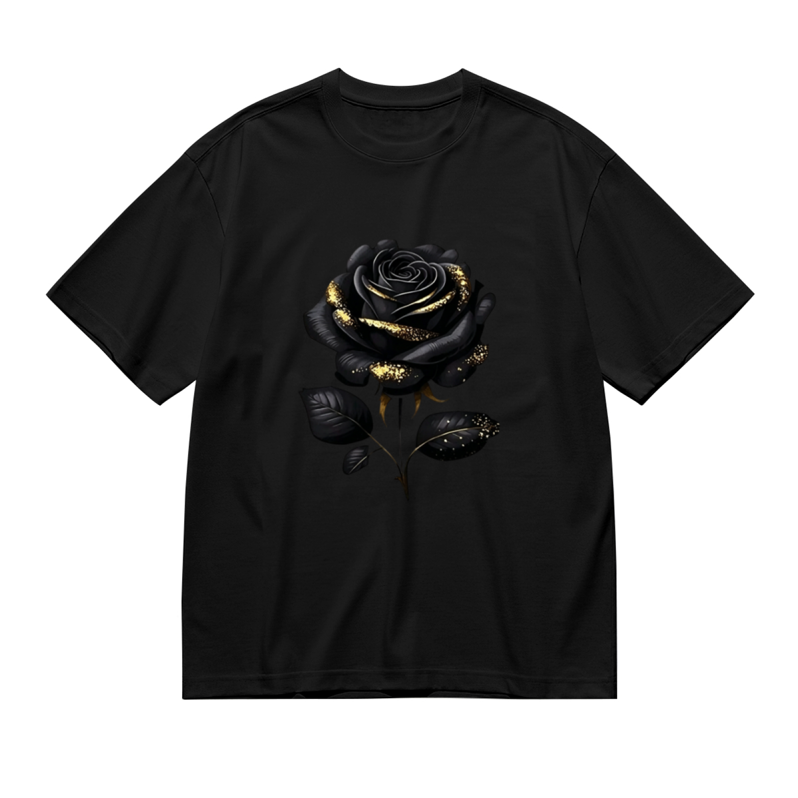 Black Glitter Gothic Rose Elegant Dark Floral Tee