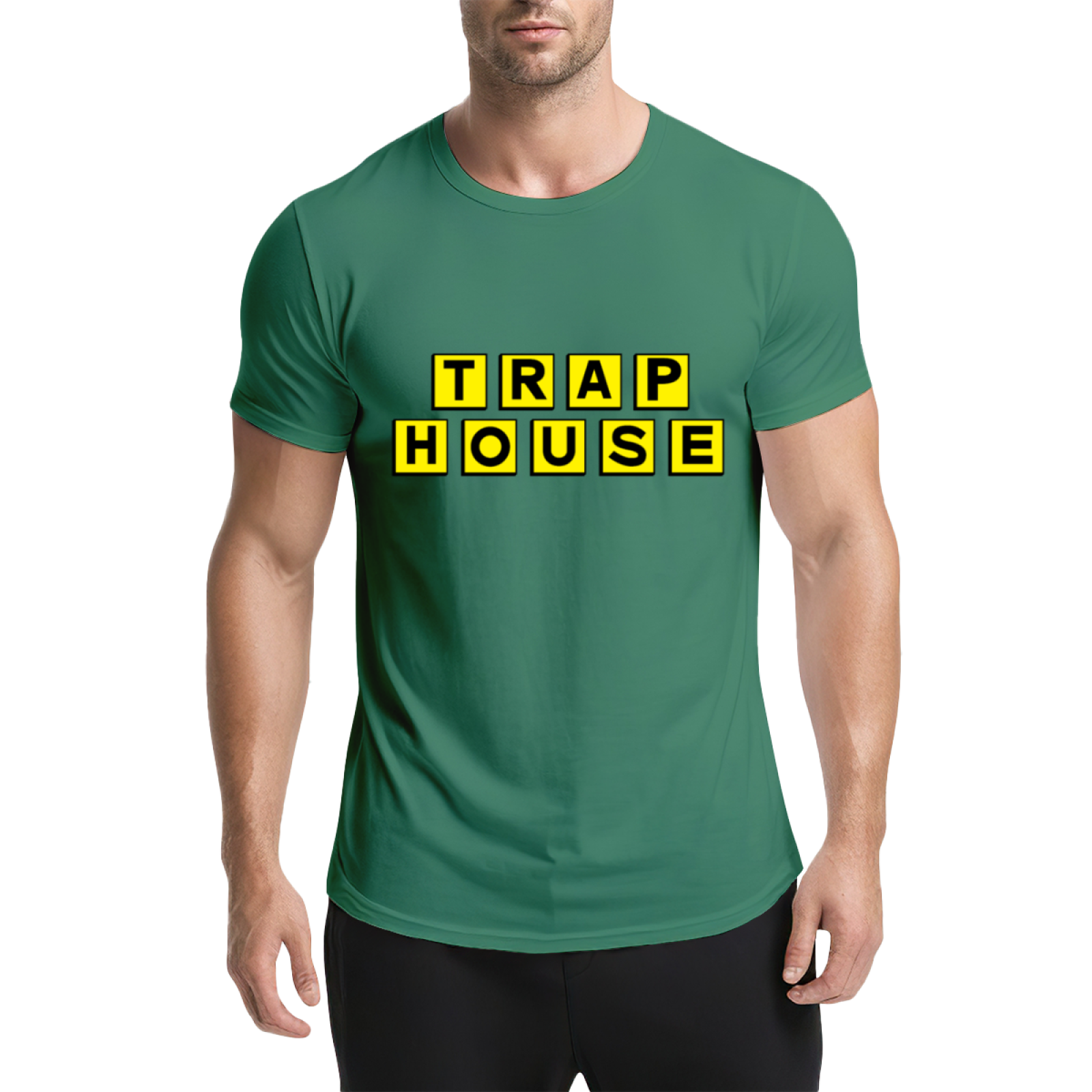 TRAP HOUSE Yellow Block Letter Hip Hop Grey Tee