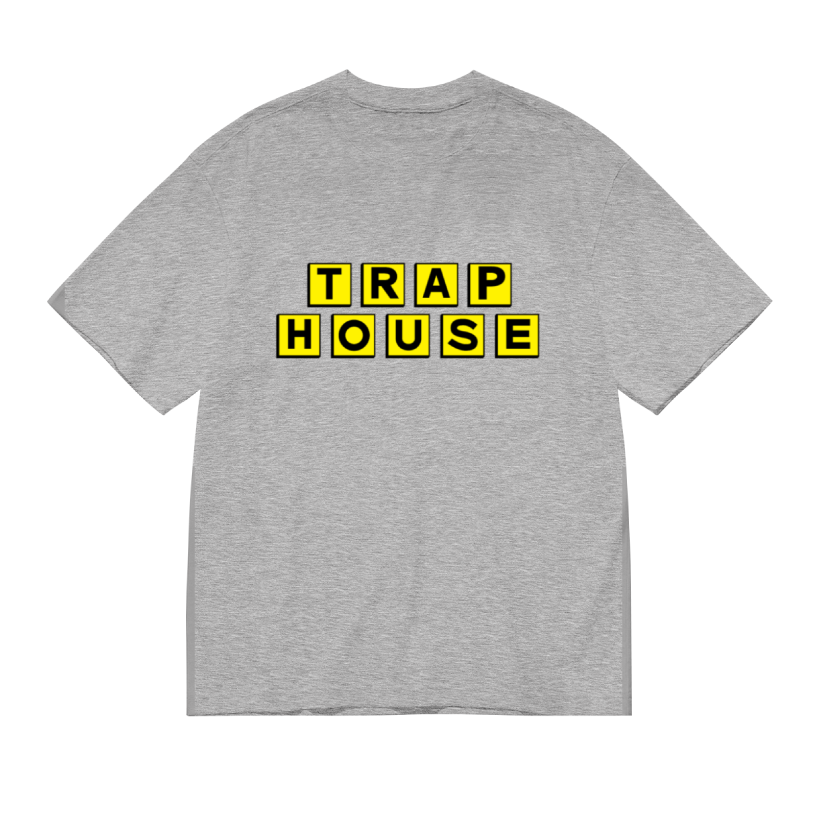 TRAP HOUSE Yellow Block Letter Hip Hop Grey Tee