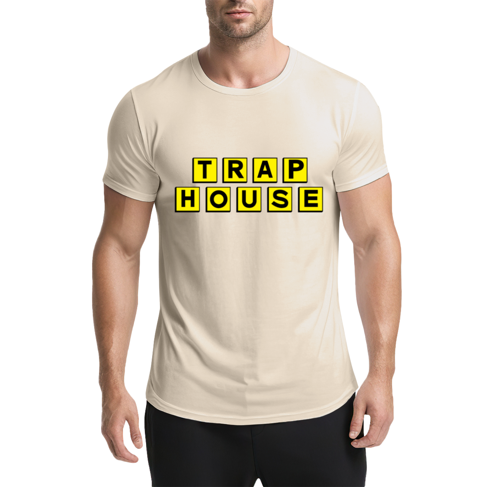 TRAP HOUSE Yellow Block Letter Hip Hop Grey Tee