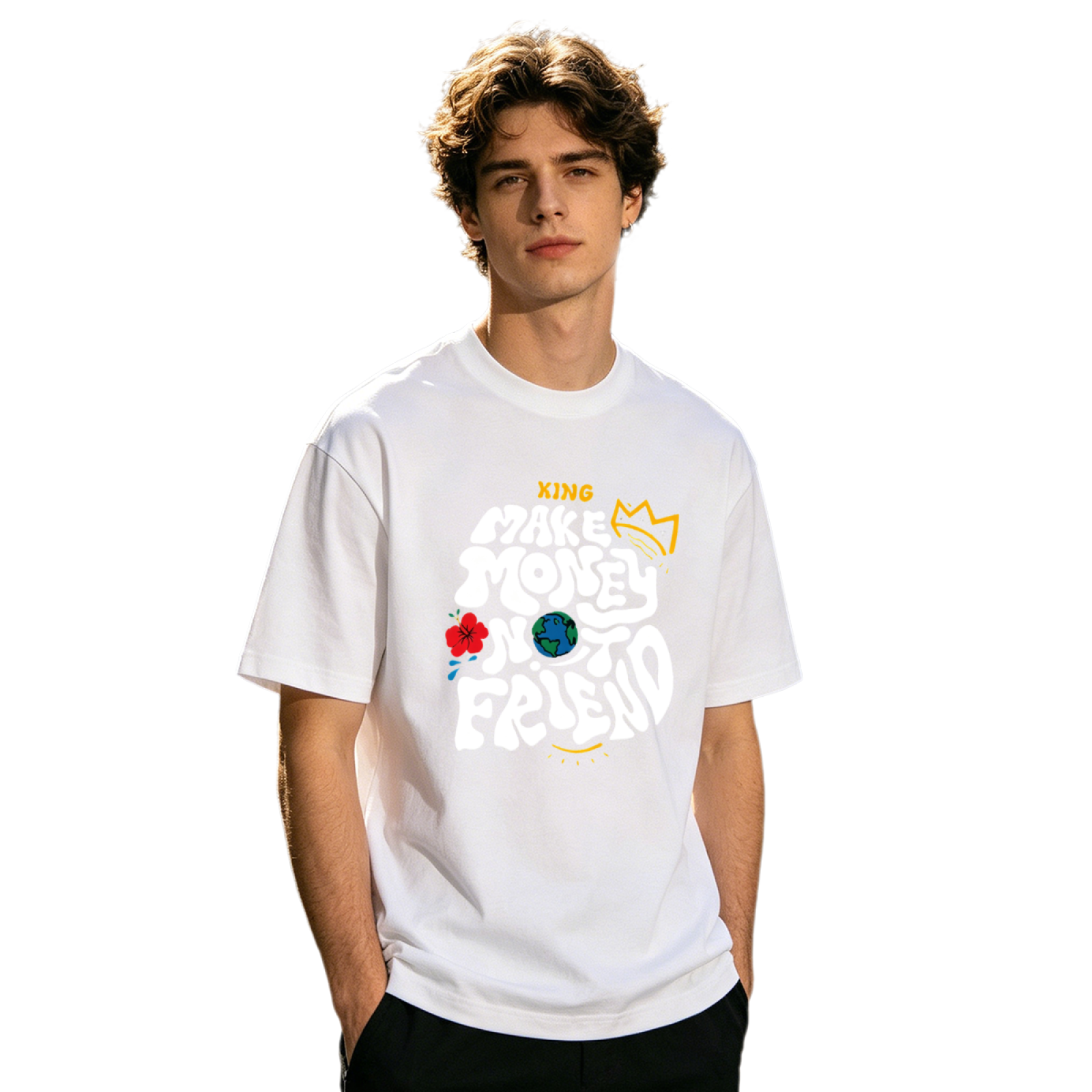 Men's Make Money Not Friends Graffiti Crown Streetwear Graphic T-Shirt