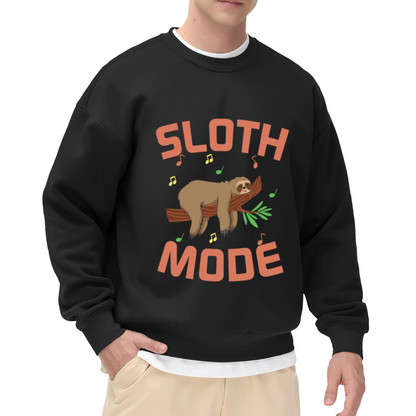 Sloth Mode Crewneck Sweatshirt | Cute Cartoon Sloth Pullover, Funny Music Note Animal Graphic Top, Cozy Gift
