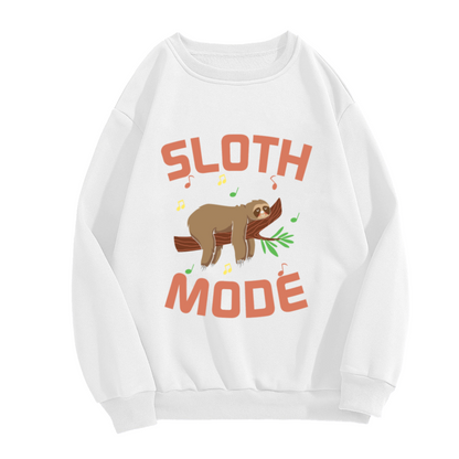 Sloth Mode Crewneck Sweatshirt | Cute Cartoon Sloth Pullover, Funny Music Note Animal Graphic Top, Cozy Gift