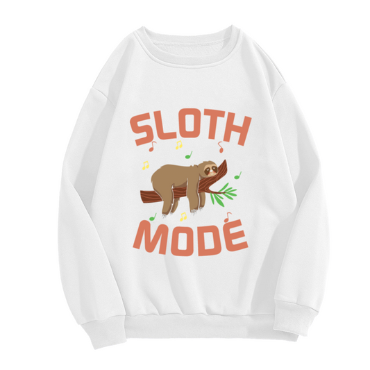 Sloth Mode Crewneck Sweatshirt | Cute Cartoon Sloth Pullover, Funny Music Note Animal Graphic Top, Cozy Gift