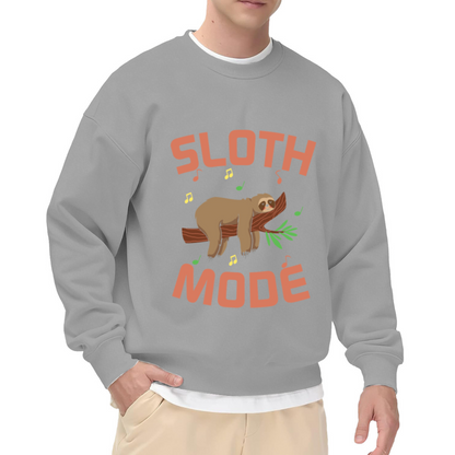 Sloth Mode Crewneck Sweatshirt | Cute Cartoon Sloth Pullover, Funny Music Note Animal Graphic Top, Cozy Gift