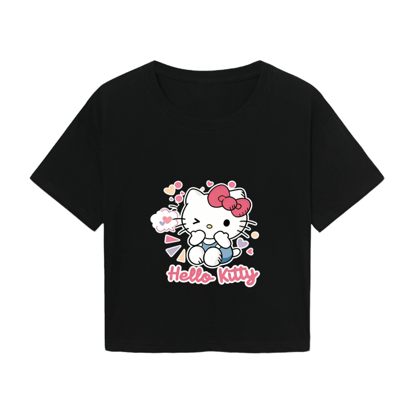 Winking Heart Hello Kitty Lovely Casual Black Crop Top