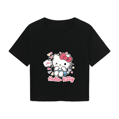Winking Heart Hello Kitty Lovely Casual Black Crop Top