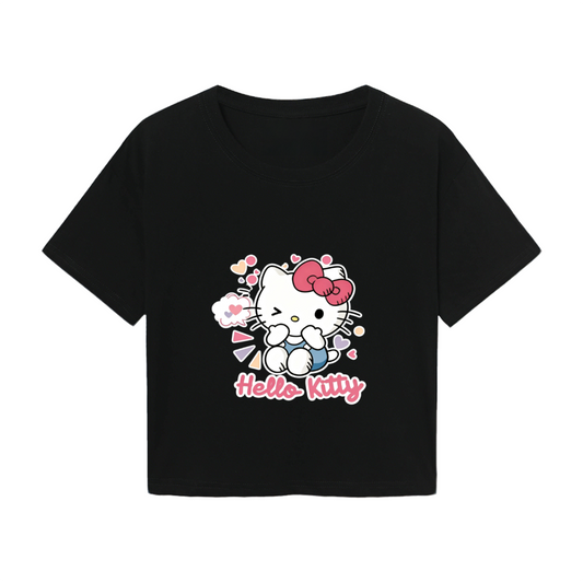 Winking Heart Hello Kitty Lovely Casual Black Crop Top