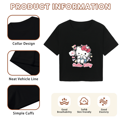 Winking Heart Hello Kitty Lovely Casual Black Crop Top