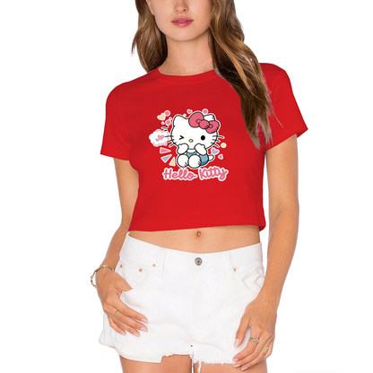 Winking Heart Hello Kitty Lovely Casual Black Crop Top