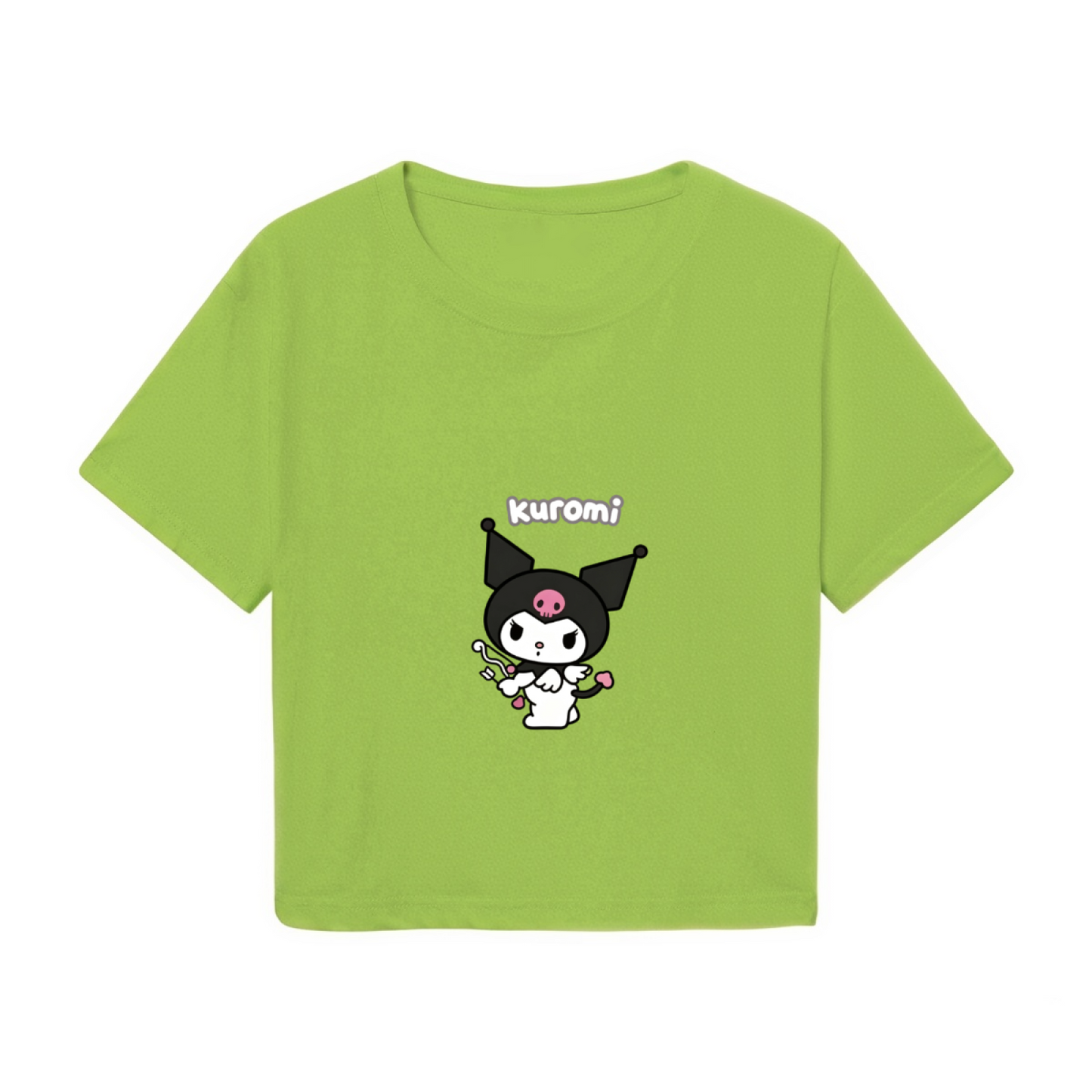 Cute Kuromi Magic Wand Graphic Lime Green Crop Top