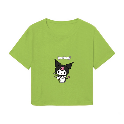 Cute Kuromi Magic Wand Graphic Lime Green Crop Top