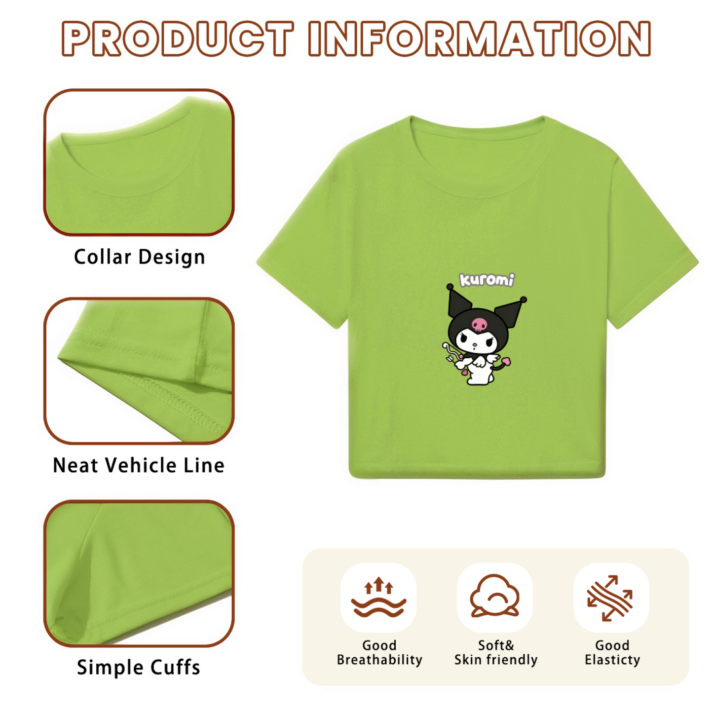 Cute Kuromi Magic Wand Graphic Lime Green Crop Top