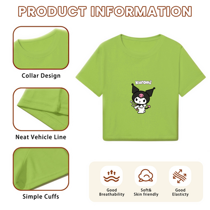 Cute Kuromi Magic Wand Graphic Lime Green Crop Top