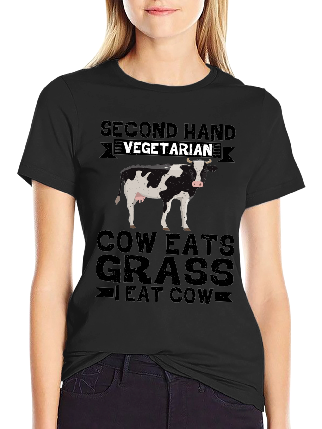 Second Hand Vegetarian T-Shirt - Funny Cow Lover Tee