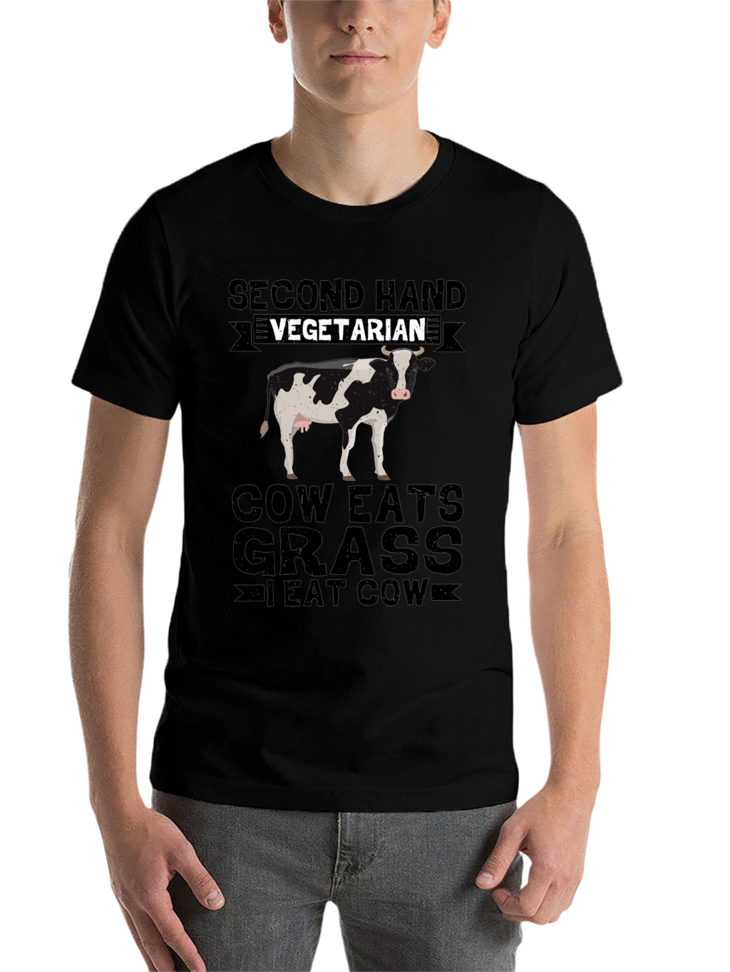 Second Hand Vegetarian T-Shirt - Funny Cow Lover Tee