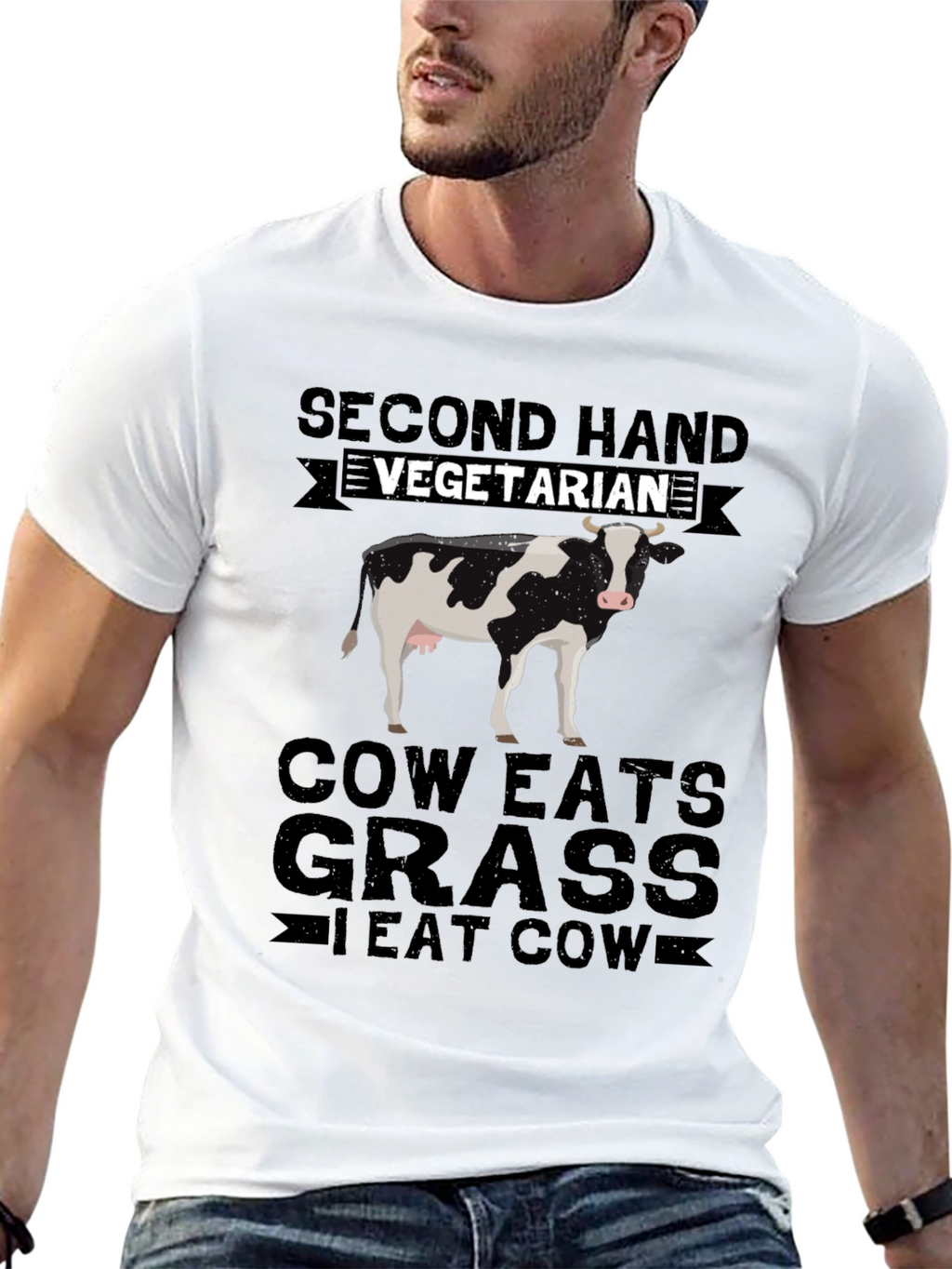 Second Hand Vegetarian T-Shirt - Funny Cow Lover Tee