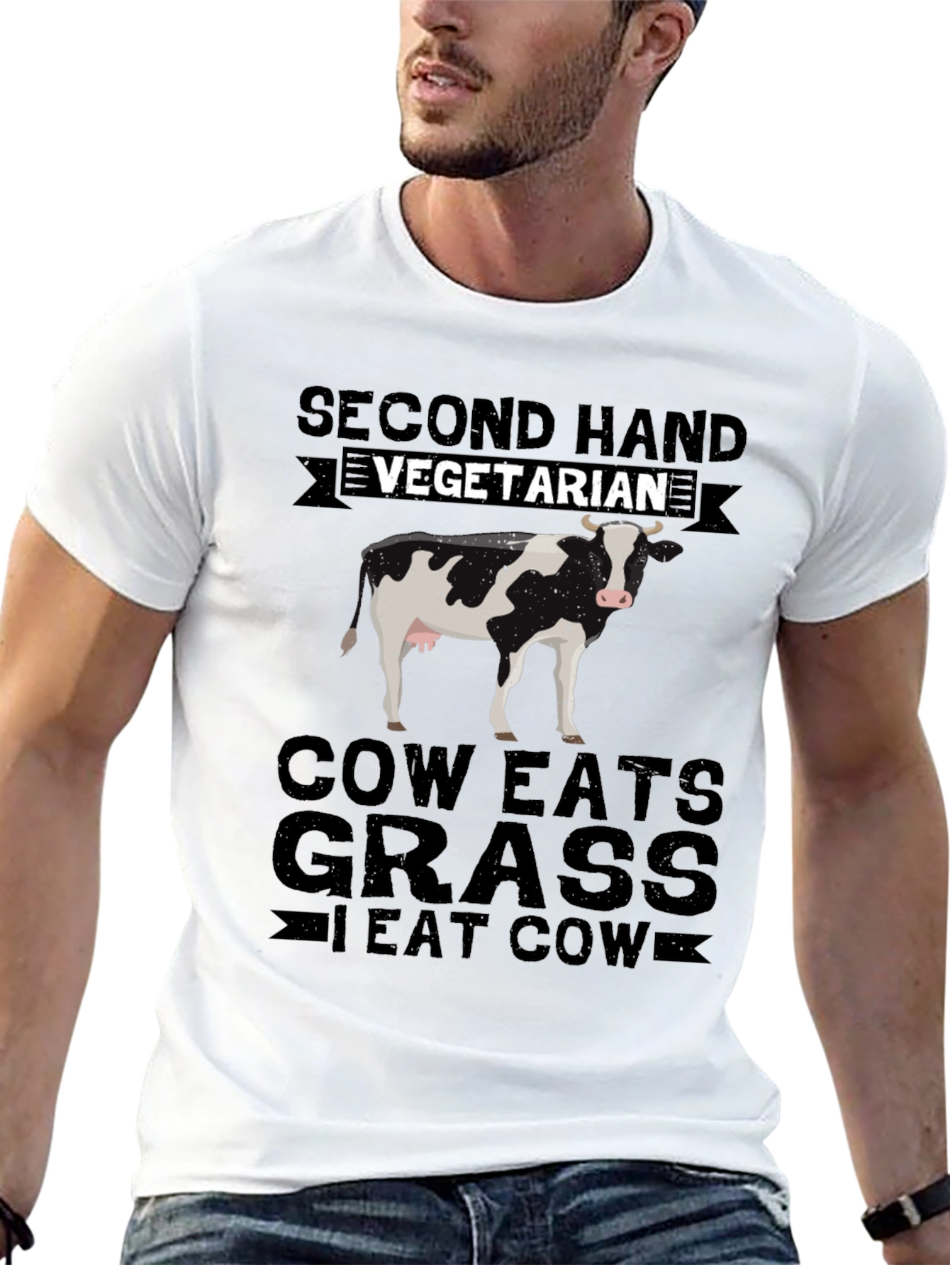 Second Hand Vegetarian T-Shirt - Funny Cow Lover Tee