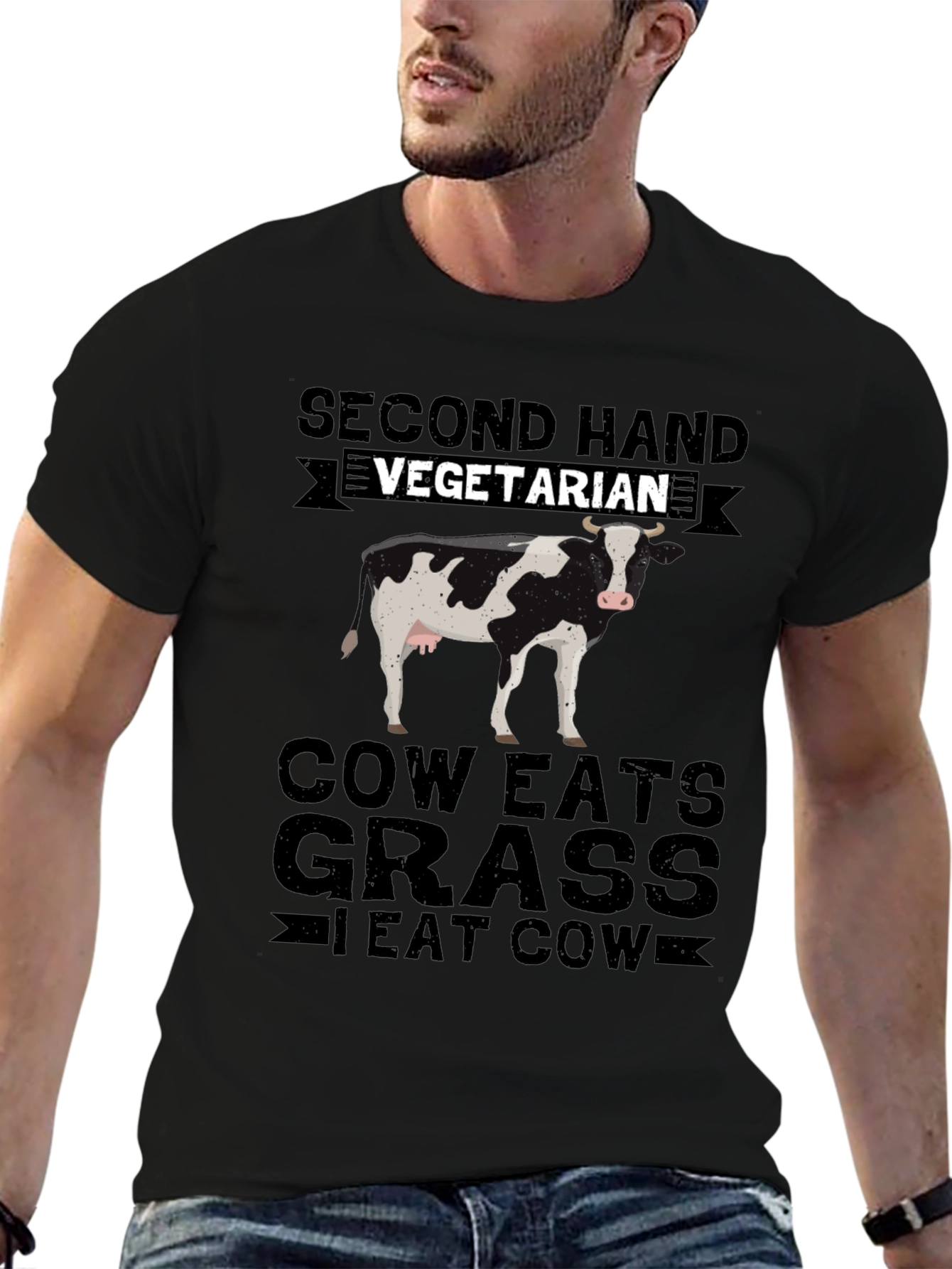 Second Hand Vegetarian T-Shirt - Funny Cow Lover Tee
