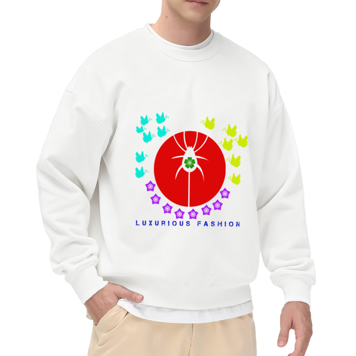 Luxurious Fashion Spider Clover Butterfly Graphic Crewneck Sweatshirt | Bold Pop Art Insect Pullover, Streetwear Top
